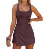 imageCaracilia Womens Tennis Dress Built in Shorts Square Neck Sleeveless Workout Athletic Mini Skort Dress Golf Summer OutfitsDeep Red Brown