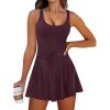 imageCaracilia Womens Tennis Mini Dresses Workout Built in Shorts Golf Athletic Sleeveless One Piece Summer Active Romper DressDeep Red Brown