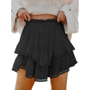 imageCaracilia Mini Skirts for Women Summer Casual Boho Crochet Ruffle Flowy Skirt Built in Shorts 2025 Fashion Trendy SkortsBlack