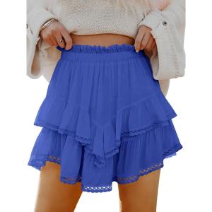 imageCaracilia Mini Skirts for Women Summer Casual Boho Crochet Ruffle Flowy Skirt Built in Shorts 2025 Fashion Trendy SkortsBlue