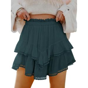 imageCaracilia Mini Skirts for Women Summer Casual Boho Crochet Ruffle Flowy Skirt Built in Shorts 2025 Fashion Trendy SkortsDark Green