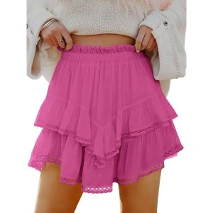 imageCaracilia Mini Skirts for Women Summer Casual Boho Crochet Ruffle Flowy Skirt Built in Shorts 2025 Fashion Trendy SkortsHot Pink