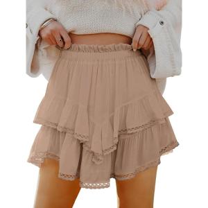 imageCaracilia Mini Skirts for Women Summer Casual Boho Crochet Ruffle Flowy Skirt Built in Shorts 2025 Fashion Trendy SkortsKhaki