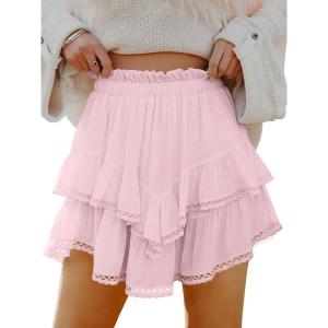 imageCaracilia Mini Skirts for Women Summer Casual Boho Crochet Ruffle Flowy Skirt Built in Shorts 2025 Fashion Trendy SkortsLight Pink