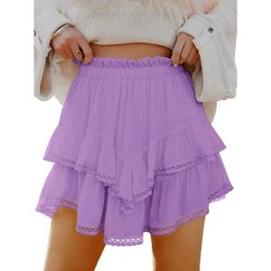 imageCaracilia Mini Skirts for Women Summer Casual Boho Crochet Ruffle Flowy Skirt Built in Shorts 2025 Fashion Trendy SkortsLight Purple
