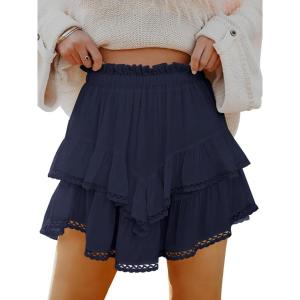 imageCaracilia Mini Skirts for Women Summer Casual Boho Crochet Ruffle Flowy Skirt Built in Shorts 2025 Fashion Trendy SkortsNavy Blue