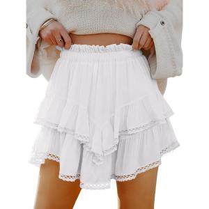 imageCaracilia Mini Skirts for Women Summer Casual Boho Crochet Ruffle Flowy Skirt Built in Shorts 2025 Fashion Trendy SkortsWhite