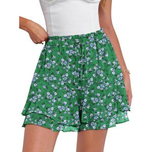 imageCaracilia Skorts for Women Boho Casual Beach Mini Skirts Summer Floral Ruffle Chiffon Flowy Shorts 2025 Trendy OutfitsGreen Purple Floral
