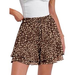 imageCaracilia Skorts for Women Boho Casual Beach Mini Skirts Summer Floral Ruffle Chiffon Flowy Shorts 2025 Trendy OutfitsPink Dot