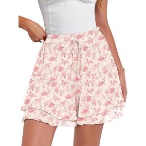 imageCaracilia Skorts for Women Boho Casual Beach Mini Skirts Summer Floral Ruffle Chiffon Flowy Shorts 2025 Trendy OutfitsRed Leaf