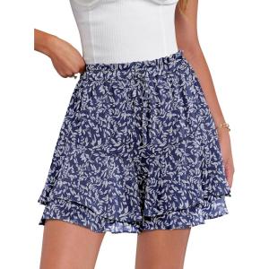 imageCaracilia Skorts for Women Boho Casual Beach Mini Skirts Summer Floral Ruffle Chiffon Flowy Shorts 2025 Trendy OutfitsWhite Leaf