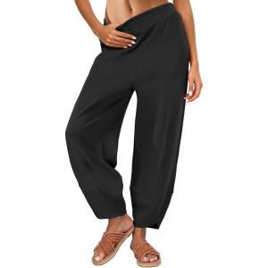 imageCaracilia Women Barrel Wide Leg Pants Casual Elastic Waist Loose Comfy Spring Vacation Travel Baggy Lounge SweatpantsBlack