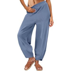 imageCaracilia Women Barrel Wide Leg Pants Casual Elastic Waist Loose Comfy Spring Vacation Travel Baggy Lounge SweatpantsBlue