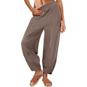 imageCaracilia Women Barrel Wide Leg Pants Casual Elastic Waist Loose Comfy Spring Vacation Travel Baggy Lounge SweatpantsCoffee