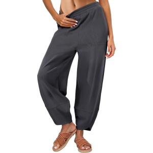 imageCaracilia Women Barrel Wide Leg Pants Casual Elastic Waist Loose Comfy Spring Vacation Travel Baggy Lounge SweatpantsDark Grey