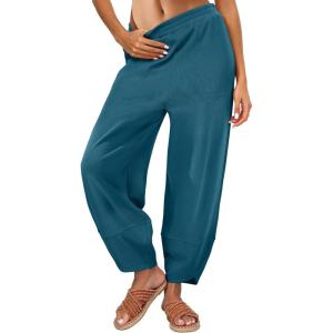 imageCaracilia Women Barrel Wide Leg Pants Casual Elastic Waist Loose Comfy Spring Vacation Travel Baggy Lounge SweatpantsLake Green