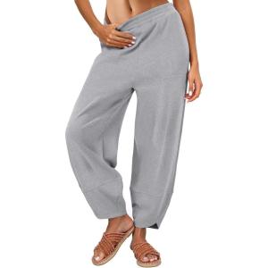imageCaracilia Women Barrel Wide Leg Pants Casual Elastic Waist Loose Comfy Spring Vacation Travel Baggy Lounge SweatpantsLight Gray