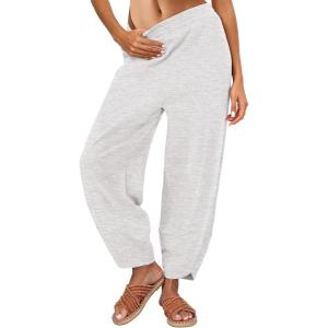 imageCaracilia Women Barrel Wide Leg Pants Casual Elastic Waist Loose Comfy Spring Vacation Travel Baggy Lounge SweatpantsLight Grey