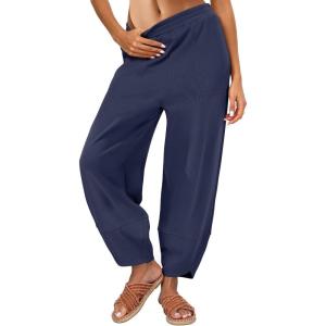 imageCaracilia Women Barrel Wide Leg Pants Casual Elastic Waist Loose Comfy Spring Vacation Travel Baggy Lounge SweatpantsNavy Blue