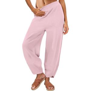 imageCaracilia Women Barrel Wide Leg Pants Casual Elastic Waist Loose Comfy Spring Vacation Travel Baggy Lounge SweatpantsPink