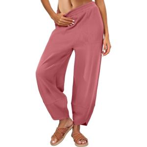 imageCaracilia Women Barrel Wide Leg Pants Casual Elastic Waist Loose Comfy Spring Vacation Travel Baggy Lounge SweatpantsRust Red