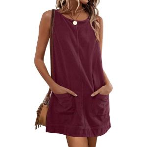 imageCaracilia Women Corduroy Overall Dress Casual Sleeveless Romper Jumper Mini Dresses Pinafore Skirtall 2025 Trendy OutfitsBurgundy