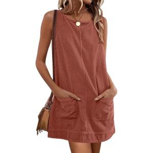 imageCaracilia Women Corduroy Overall Dress Casual Sleeveless Romper Jumper Mini Dresses Pinafore Skirtall 2025 Trendy OutfitsRust Brown