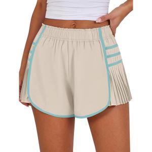 imageCaracilia Women Running Shorts Flowy Pleated Athletic Shorts Summer High Waisted Tennis Sporty Workout Gym ShortsApricot