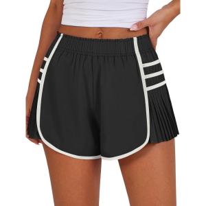 imageCaracilia Women Running Shorts Flowy Pleated Athletic Shorts Summer High Waisted Tennis Sporty Workout Gym ShortsBlack