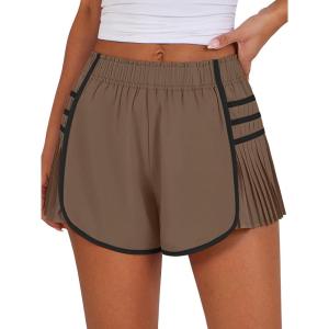 imageCaracilia Women Running Shorts Flowy Pleated Athletic Shorts Summer High Waisted Tennis Sporty Workout Gym ShortsBrown