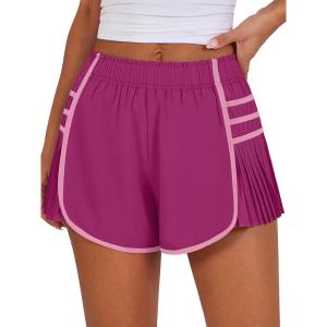 imageCaracilia Women Running Shorts Flowy Pleated Athletic Shorts Summer High Waisted Tennis Sporty Workout Gym ShortsDark Hot Pink