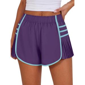 imageCaracilia Women Running Shorts Flowy Pleated Athletic Shorts Summer High Waisted Tennis Sporty Workout Gym ShortsDark Purple