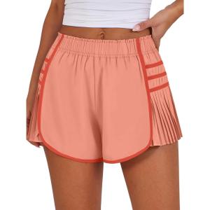 imageCaracilia Women Running Shorts Flowy Pleated Athletic Shorts Summer High Waisted Tennis Sporty Workout Gym ShortsLight Orange
