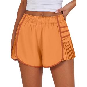 imageCaracilia Women Running Shorts Flowy Pleated Athletic Shorts Summer High Waisted Tennis Sporty Workout Gym ShortsOrange