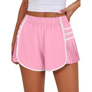 imageCaracilia Women Running Shorts Flowy Pleated Athletic Shorts Summer High Waisted Tennis Sporty Workout Gym ShortsPink