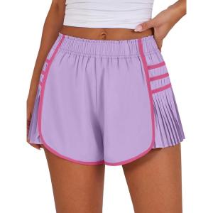 imageCaracilia Women Running Shorts Flowy Pleated Athletic Shorts Summer High Waisted Tennis Sporty Workout Gym ShortsPurple