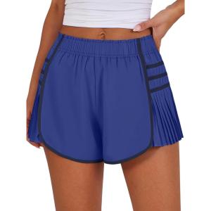 imageCaracilia Women Running Shorts Flowy Pleated Athletic Shorts Summer High Waisted Tennis Sporty Workout Gym ShortsRoyal Blue