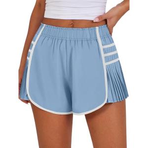 imageCaracilia Women Running Shorts Flowy Pleated Athletic Shorts Summer High Waisted Tennis Sporty Workout Gym ShortsSky