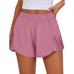 imageCaracilia Women Running Shorts Flowy Pleated Athletic Shorts Summer High Waisted Tennis Sporty Workout Gym ShortsSolid Summerred