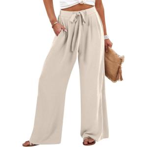 imageCaracilia Women Wide Leg Palazzo Pants Summer High Waist Flowy Casual Trousers Loose Lounge Beach Travel Vacation ClothesApricot