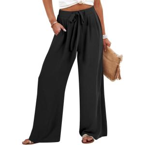 imageCaracilia Women Wide Leg Palazzo Pants Summer High Waist Flowy Casual Trousers Loose Lounge Beach Travel Vacation ClothesBlack