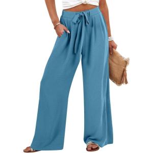 imageCaracilia Women Wide Leg Palazzo Pants Summer High Waist Flowy Casual Trousers Loose Lounge Beach Travel Vacation ClothesLake