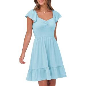 imageCaracilia Womens Summer Casual Ruffle Sleeve Mini Dress Sweetheart Neckline Boho Flowy Tiered Vacation Beach Short DressesSky Blue