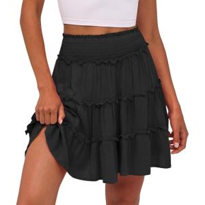 imageCaracilia Womens Summer Flowy Mini Skorts Skirts High Waist Ruffle Tiered Casual Cute Boho Beach Short Skirts Builtin ShortsBlack