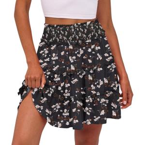 imageCaracilia Womens Summer Flowy Mini Skorts Skirts High Waist Ruffle Tiered Casual Cute Boho Beach Short Skirts Builtin ShortsBlack Floral