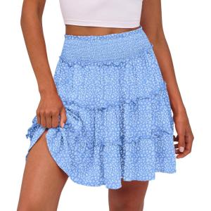 imageCaracilia Womens Summer Flowy Mini Skorts Skirts High Waist Ruffle Tiered Casual Cute Boho Beach Short Skirts Builtin ShortsBlue Floral