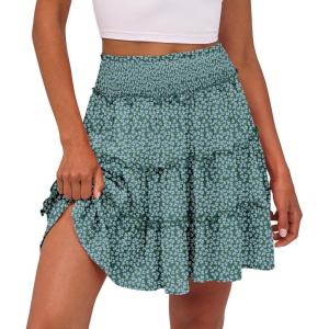 imageCaracilia Womens Summer Flowy Mini Skorts Skirts High Waist Ruffle Tiered Casual Cute Boho Beach Short Skirts Builtin ShortsGreen Floral