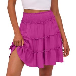 imageCaracilia Womens Summer Flowy Mini Skorts Skirts High Waist Ruffle Tiered Casual Cute Boho Beach Short Skirts Builtin ShortsHot Pink