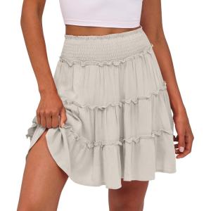 imageCaracilia Womens Summer Flowy Mini Skorts Skirts High Waist Ruffle Tiered Casual Cute Boho Beach Short Skirts Builtin ShortsKhaki