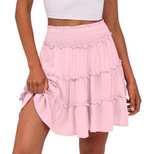 imageCaracilia Womens Summer Flowy Mini Skorts Skirts High Waist Ruffle Tiered Casual Cute Boho Beach Short Skirts Builtin ShortsPink
